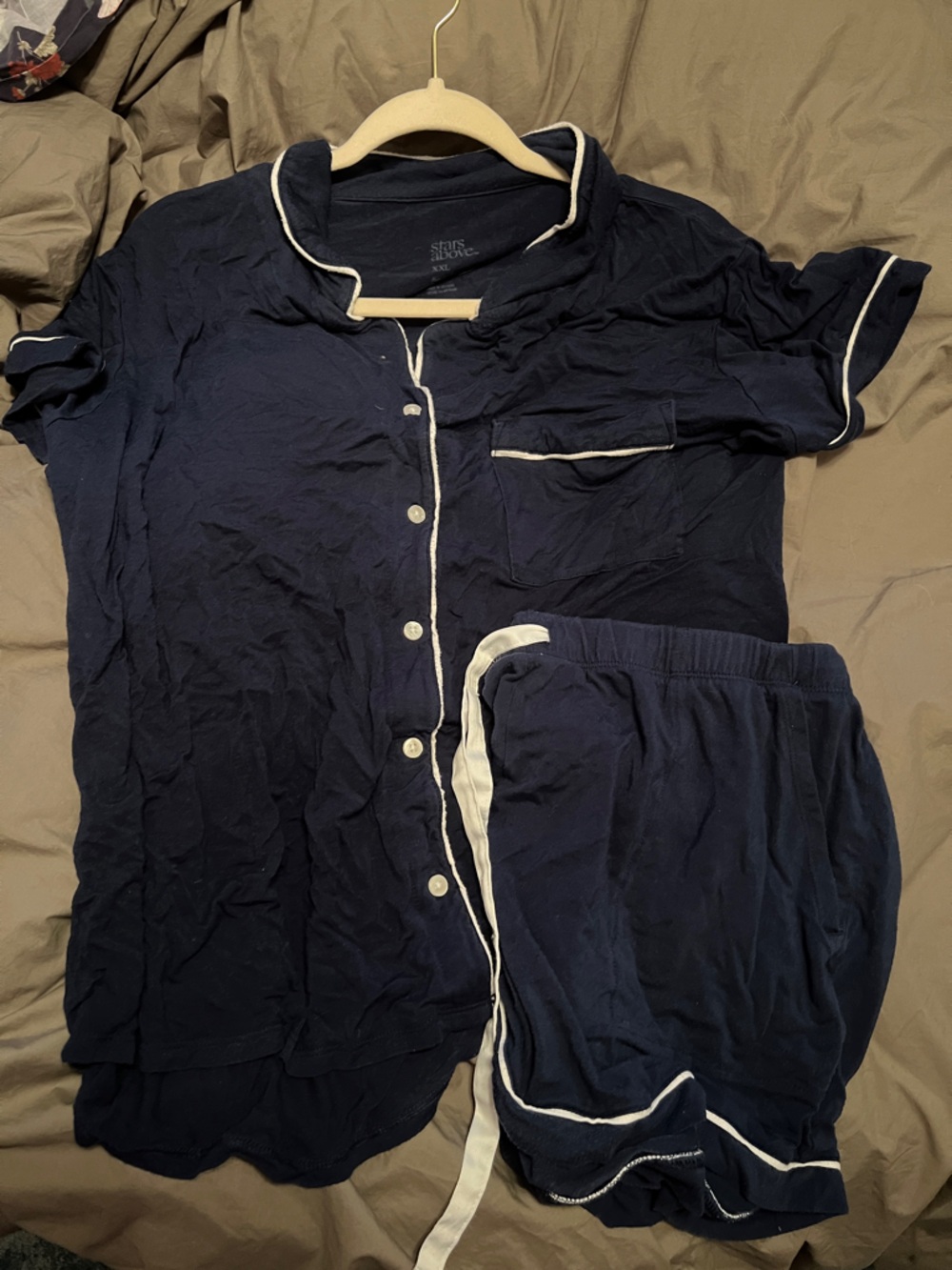 stars above Navy Blue Sleep Set with White Print